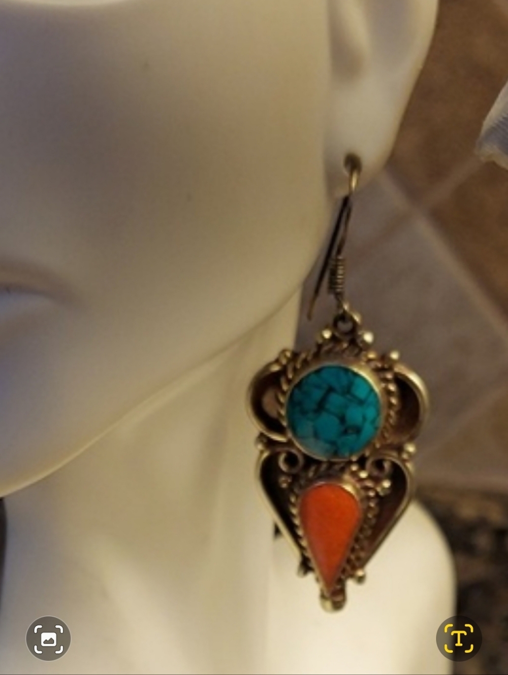 Turqouise and coral earrings